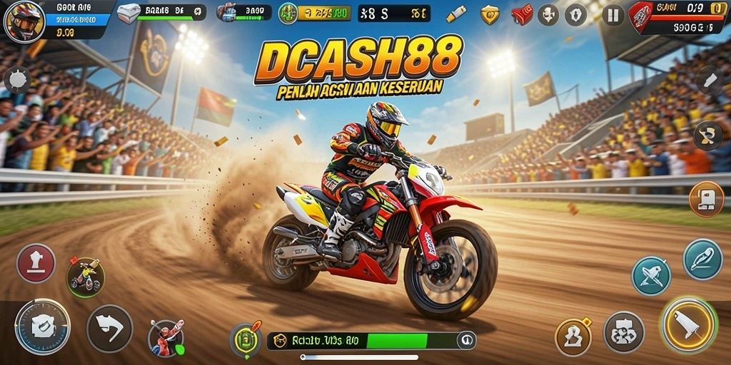 Screenshot gameplay IDCASH88 menampilkan mobil balap di trek menantang.