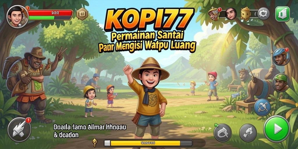 Tampilan gameplay KOPI77 yang ceria dan interaktif.